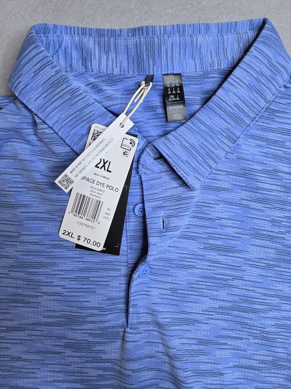 NWT Adidas Golf Space Dye Polo Shirt Men’s 2XL - Blue Fusion - Performance